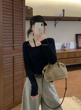 爱情魔鬼鱼斜领长袖T恤女上衣