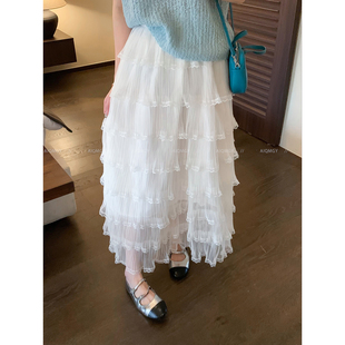 时尚 新款 长裙子 白色拼接垂感蛋糕裙半身裙女2026春季 爱情魔鬼鱼