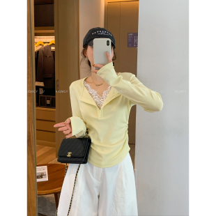 新款 蕾丝拼接T恤女2026春季 上衣 假两件长袖 爱情魔鬼鱼