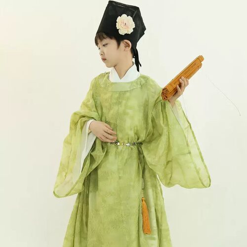 山水植绒暗纹提花男童宋汉服夏季