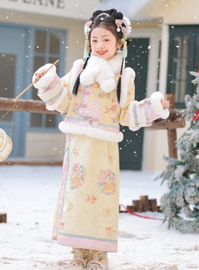 女童汉服冬装新款加厚古风格格服冬季儿童古装格格服加绒拜年服
