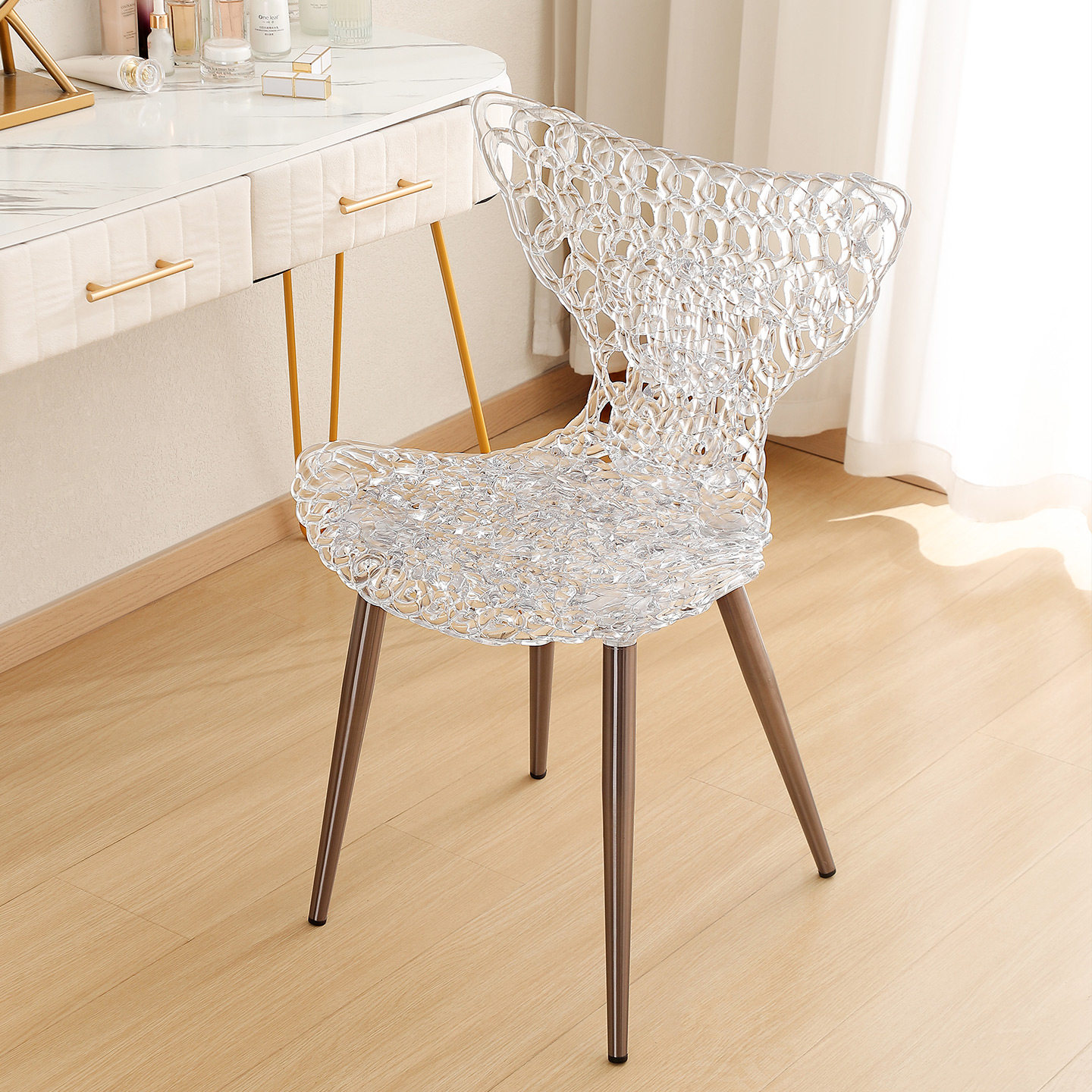 透明化妆椅餐椅亚克力聚碳酸酯靠背梳妆凳高级感卧室网红鱼尾椅子,住宅家具,梳妆凳,淘宝优惠券,粉丝福利购,淘宝优惠卷