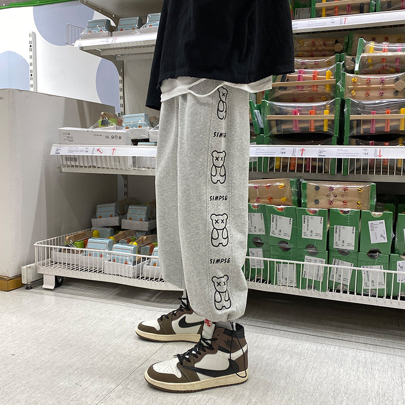 现货港风21春夏新款卡通小熊印花运动裤卫裤男,男装休闲裤,星座1602（原101B）