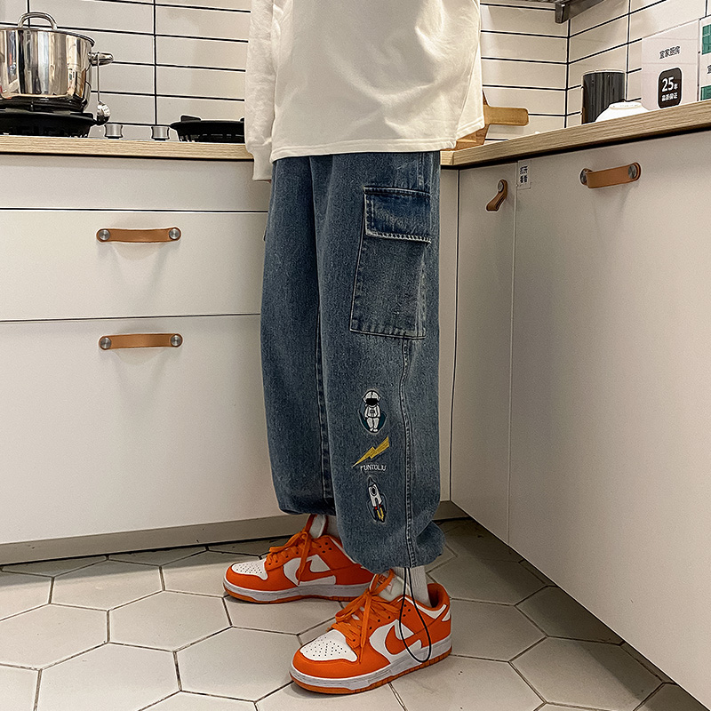21年春装新款港风牛仔裤宽松丝带可束脚渐变牛仔裤，男装牛仔裤，星座1602（原101B）