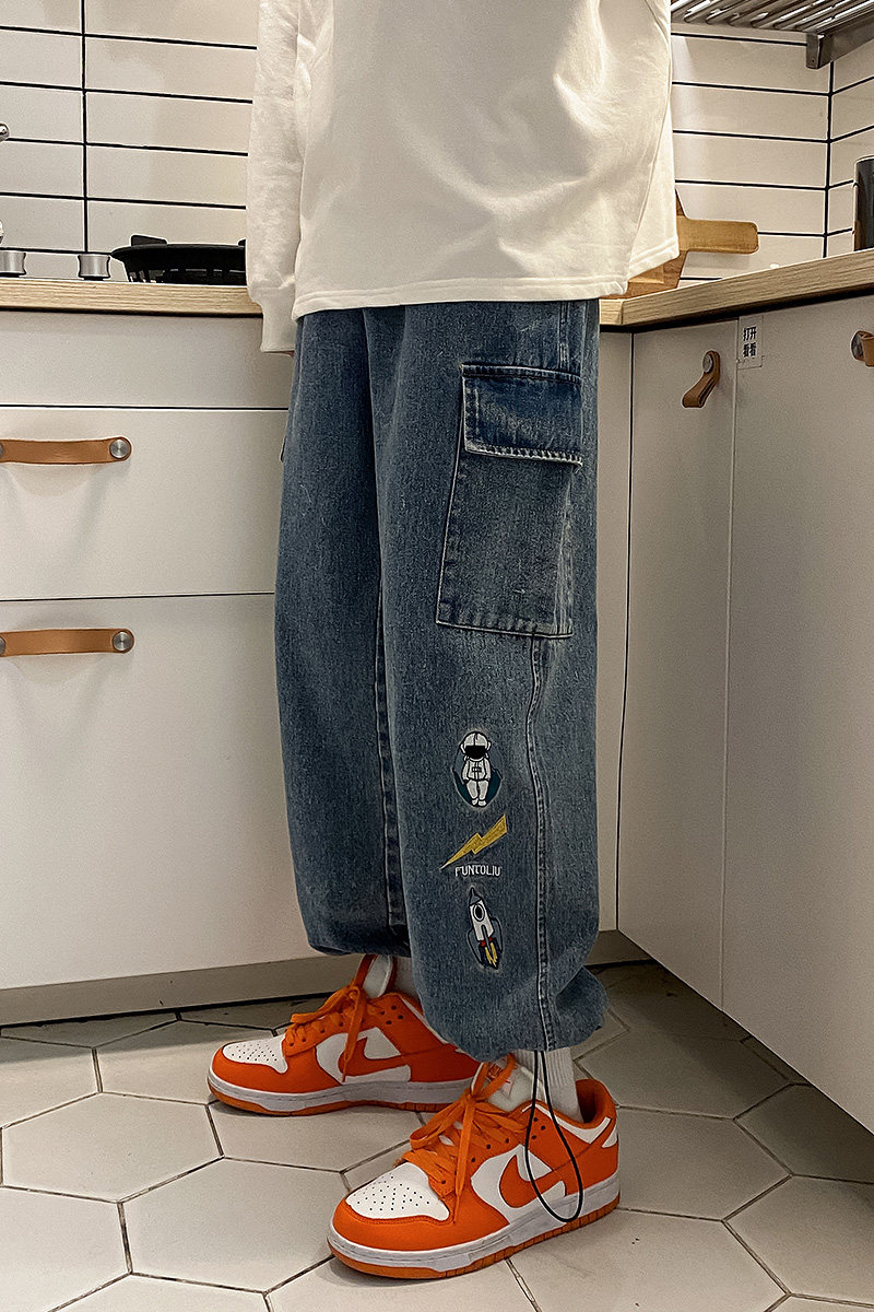 21年春装新款港风牛仔裤宽松丝带可束脚渐变牛仔裤,男装牛仔裤,星座1602（原101B）