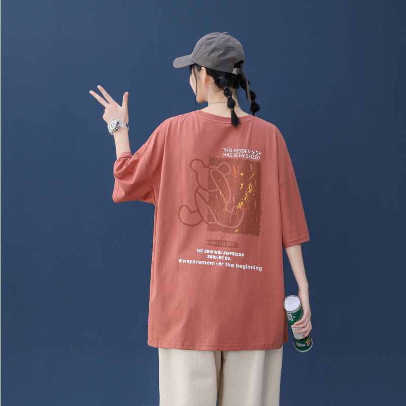 中性风小熊印花短袖T恤夏季新款五分袖上衣XZ1007-1-T102,女装T恤,星座1602（原101B）