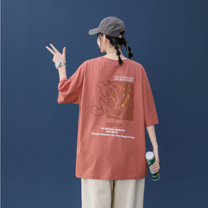  中性风小熊印花短袖T恤夏季新款五分袖上衣XZ1007-1-T102图片