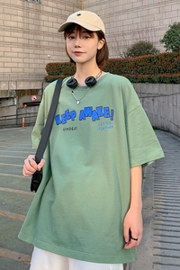 @情侣夏款短袖T恤 21新款水印卡通五分袖上衣男XZ1007-1-T20图片