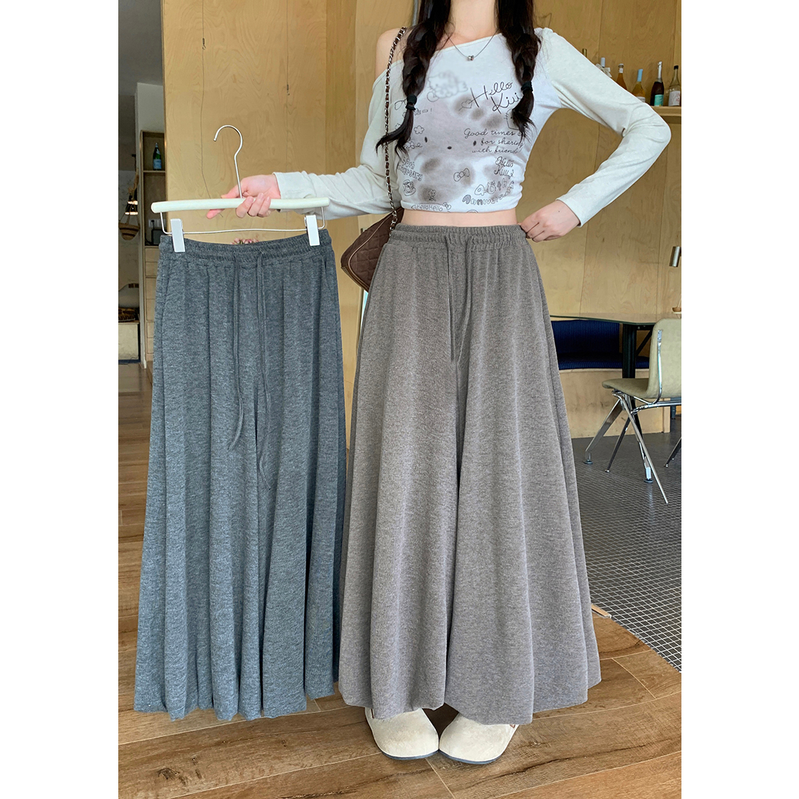 衣之派2025秋装新款胖mm大码女时尚设计感高腰显瘦遮胯阔腿花苞裤