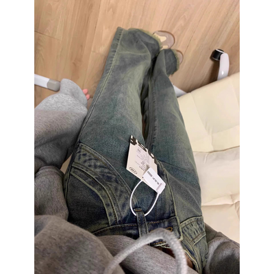 衣之派2024秋季新款高腰复古微喇叭牛仔裤女拼接毛边显瘦喇叭裤子