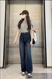 子 胖mm宽松显瘦阔腿做旧老爹裤 衣之派复古直筒牛仔裤 女高腰大码