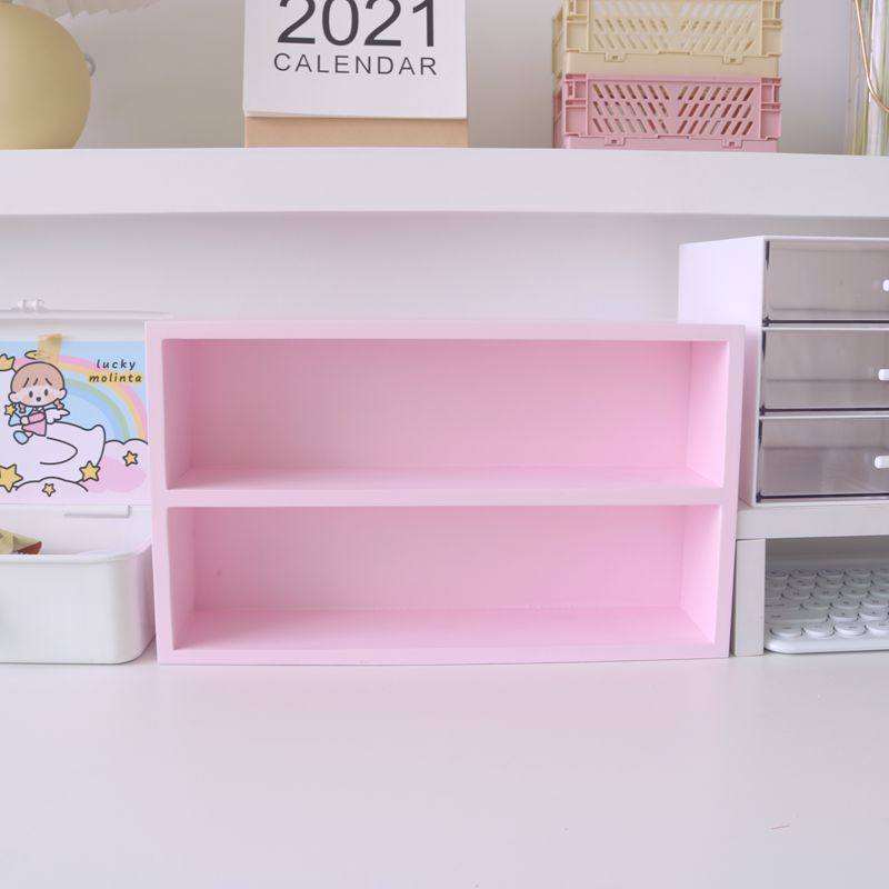 thumbnail for Girl's heart, cartoon blind box, desktop storage, display shelf, wooden two-layer shelf, cosmetics ornaments, finishing basket rack