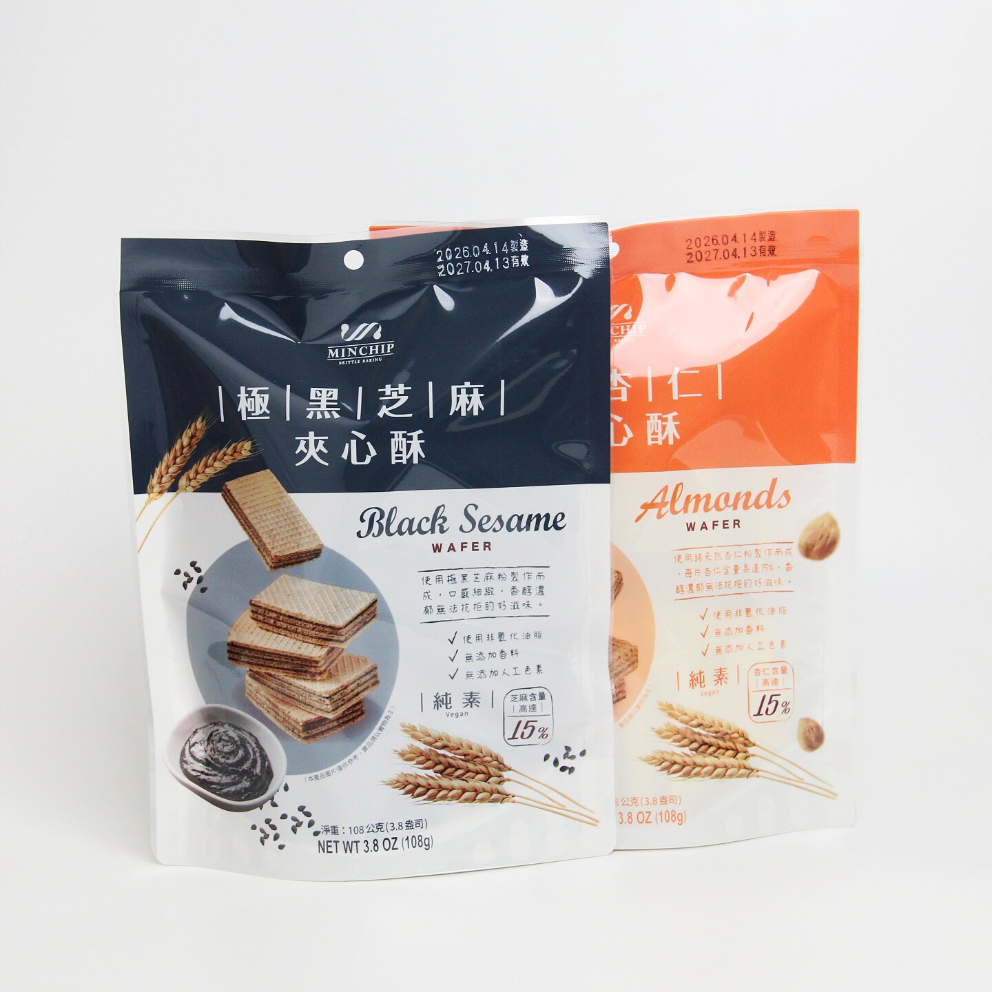明奇好杏仁夹心酥 极黑芝麻夹心酥 纯素食威化夹心酥全素净素可食