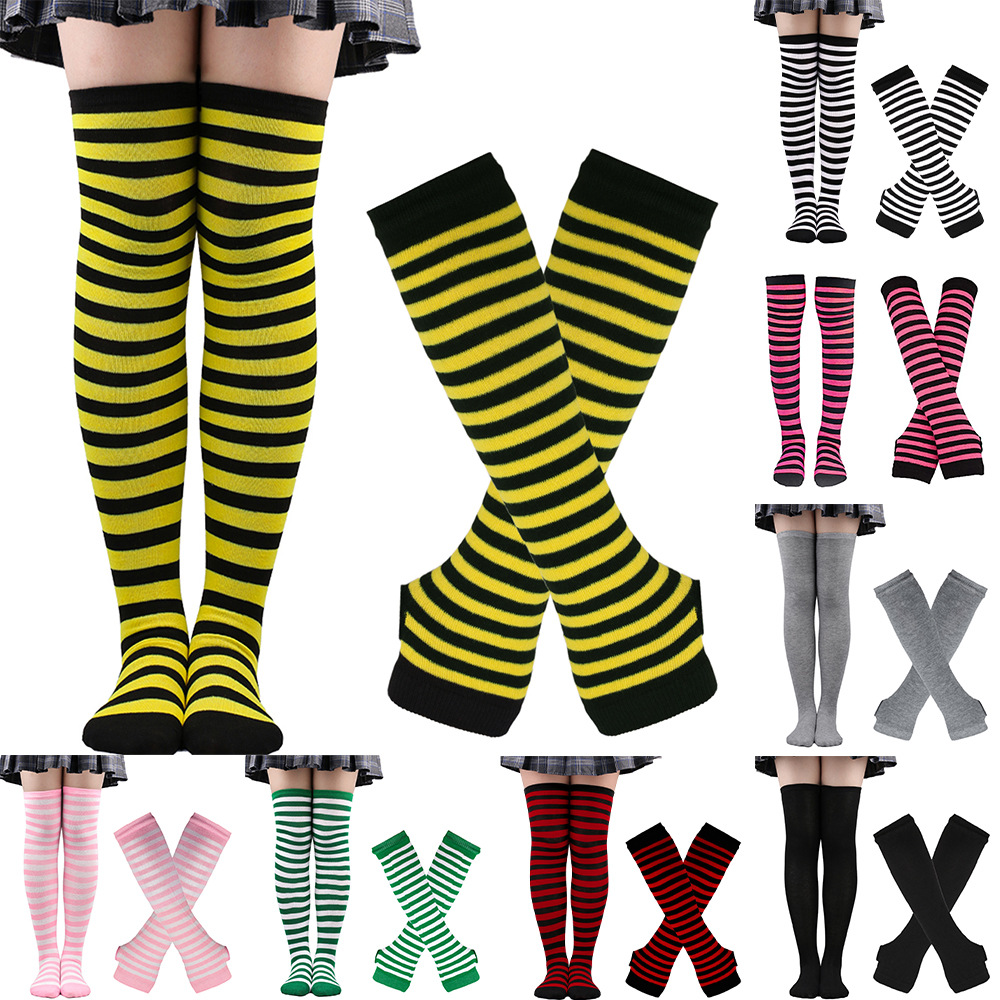 圣诞袜女万圣节socks高筒袜欧美节日cosplay条纹袜手套袜子 套装