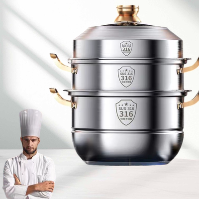 316食品级不锈钢锅一体成型可蒸煮超厚 蒸锅食品级多层蒸锅大汤锅