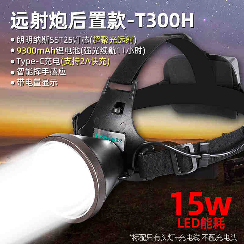 格邦T300H白光头戴式头灯强光充电超亮大功率户外照明钓鱼led矿灯
