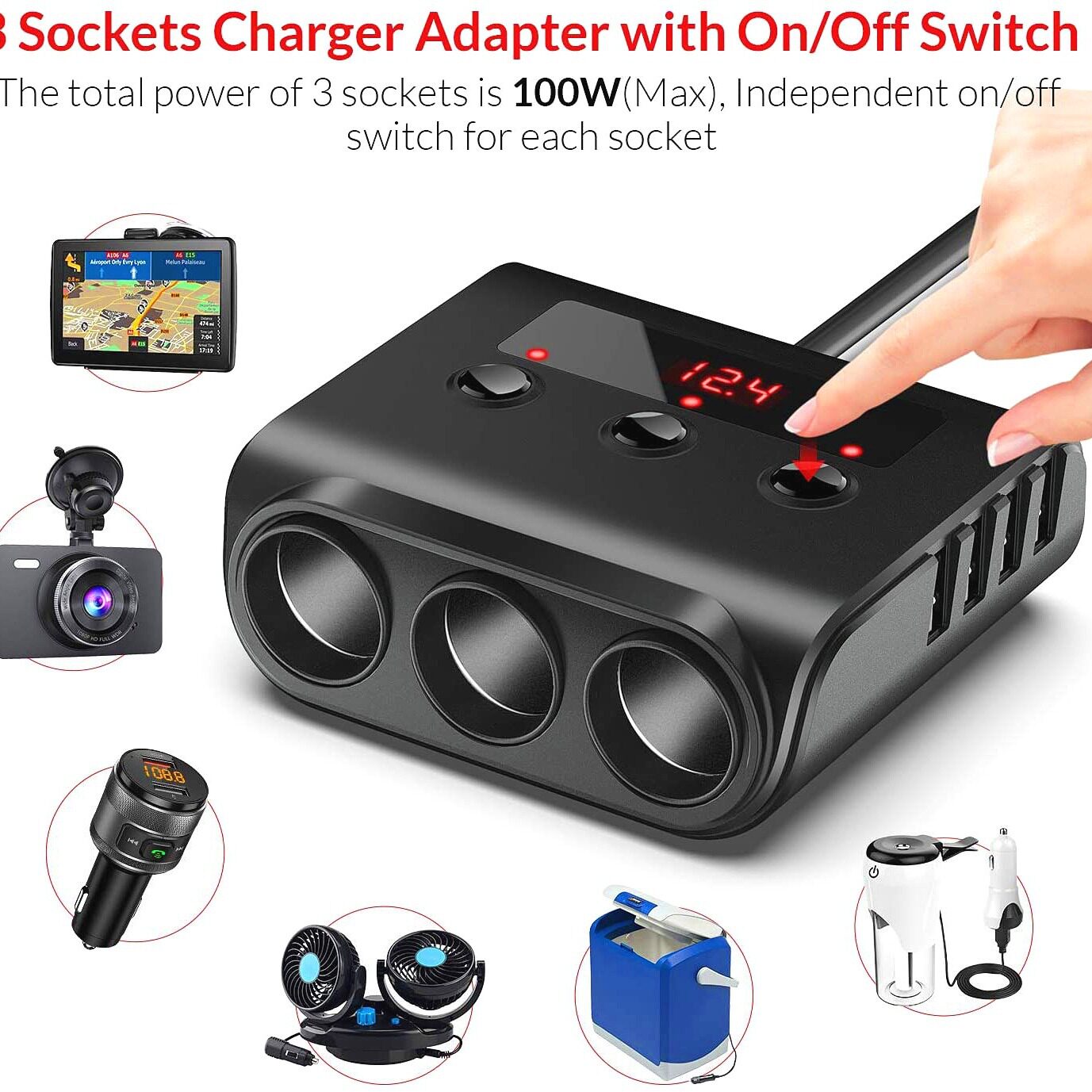 Car cigarette lighter multifunctional 4USB mobile phone char