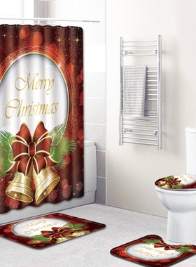 Christmas shower curtain bathroom mat set圣诞节浴帘浴室地垫