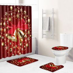 New Christmas shower curtain floor mat set kitchen floor mat