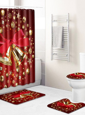 New Christmas shower curtain floor mat set kitchen floor mat