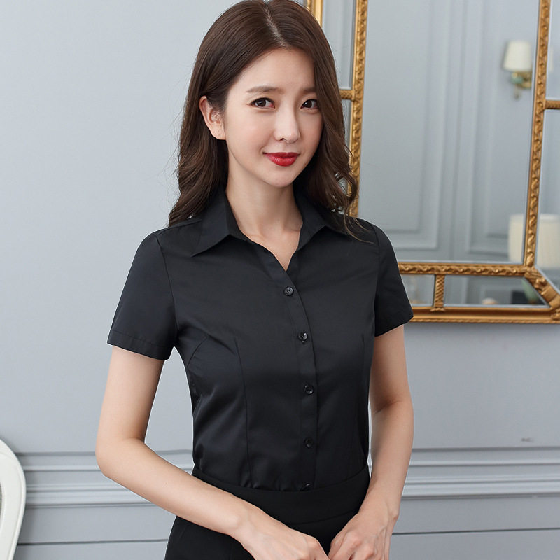爆款黑色衬衫女短袖职业正装短袖新款韩版春夏衬衣工作服衬衣长袖