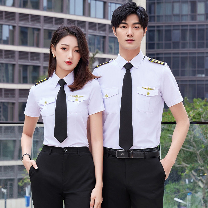 地铁安检乘务员蓝色衬衫高铁动车列车长袖制服铁道演出服短袖