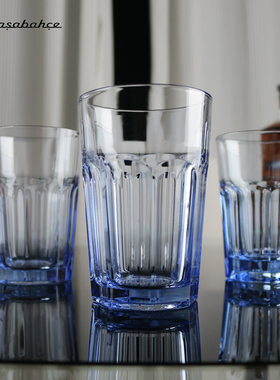 土耳其进口蓝色玻璃八角杯12安威士忌杯无铅玻璃杯酒吧商用洋酒杯