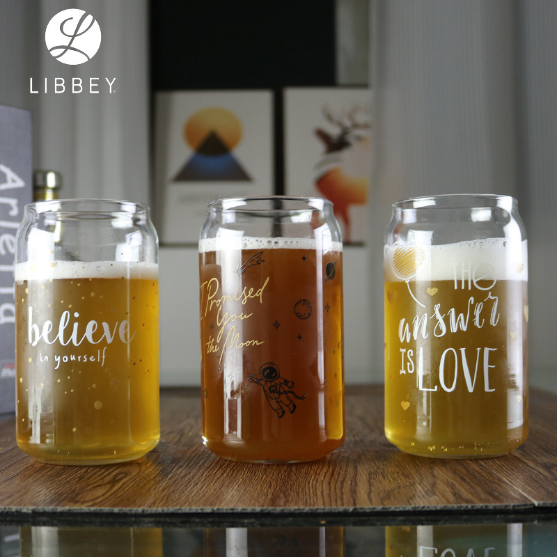 网红ins风高颜值饮料杯利比玻璃杯咖啡杯家用易拉罐可乐杯水杯子