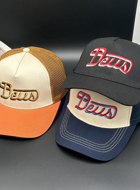 夏季美式复古刺绣DEUS字母棒球帽男女街头卡车帽透气网眼遮阳户外