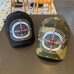 水洗做旧重工靶心刺绣鸭舌帽街头潮牌软顶棒球帽小众百搭显脸小潮