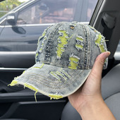 时尚 复古牛仔棒球帽个性 破洞做旧鸭舌帽潮男女街头嘻哈遮阳帽