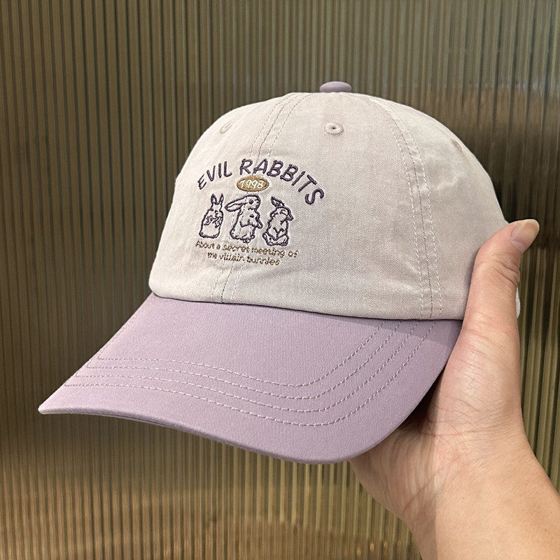 2026新款韩版可爱三只兔子刺绣撞色棒球帽男女四季百搭遮阳鸭舌帽
