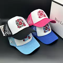 Summer American Vintage Mesh Cap Funny Lip Embroidery Hip Hop Baseball Hat Ventilated Trucker Hat Trendy