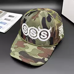 European and American Style Camouflage Circle Horned Duckbill Cap for Men and Women with Embroidered Letters, Trucker Hat, Summer Sun Protection, Adjustable for Outdoor Use