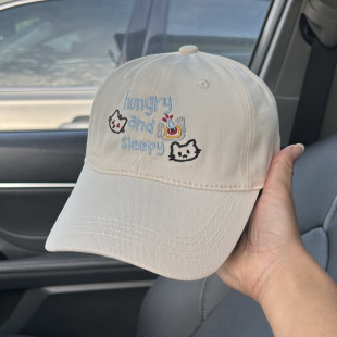 韩系新款 可爱小猫字母软顶棒球帽子女宽檐显脸小鸭舌帽百搭遮阳