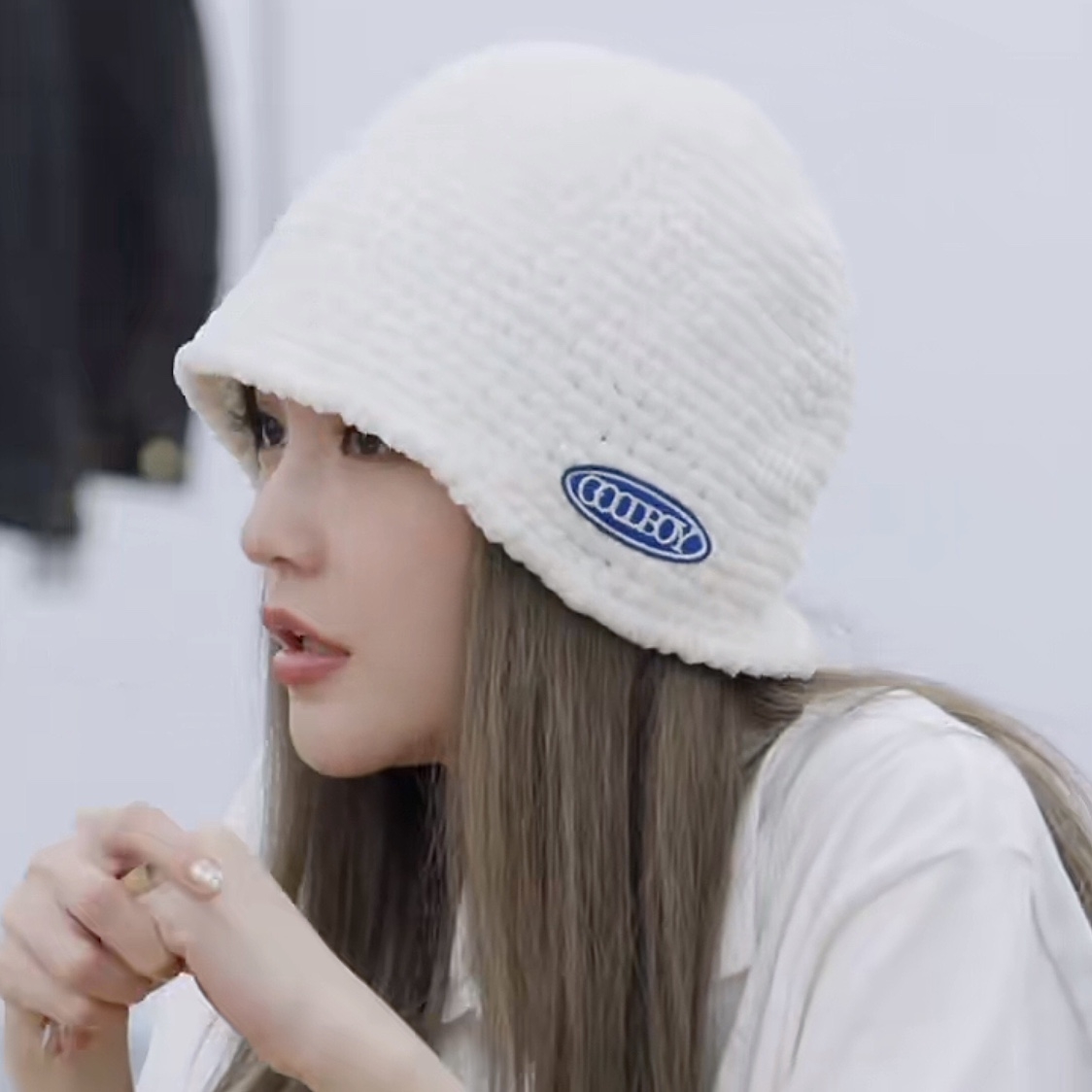 手工针织字母贴标毛线帽子同款