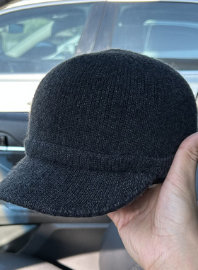 欧美小众日系黑色针织帽小檐鸭舌帽四季百搭毛线帽显脸小马术帽女