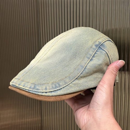 日系复古水洗牛仔前进帽女夏季休闲百搭大头围显脸小反戴贝雷帽子