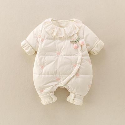 婴儿羽绒服连体衣秋冬款轻薄保暖内搭女宝宝白鸭绒衣服外出服抱衣