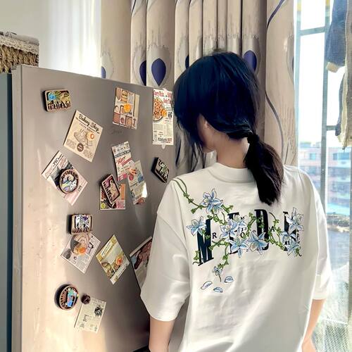 ins印花藤蔓花卉印花短袖T恤情侣美式重磅潮牌复古夏季新款学生服