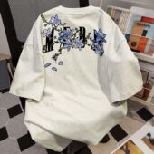 圆领宽松潮牌ins印花上衣学生百搭体恤衫 白色重磅短袖 t恤男女夏季