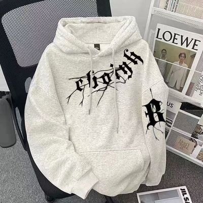 美式潮牌印花连帽卫衣男女冬宽松慵懒风加绒加厚ins超火上衣外套