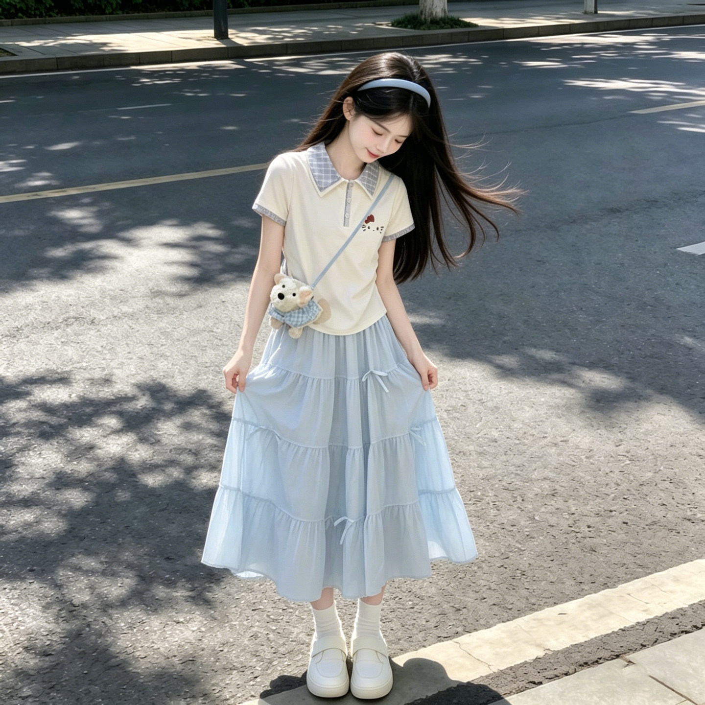 女童夏季洋气POLO短袖半身裙套装图片