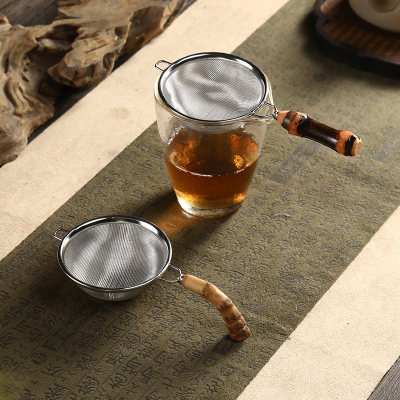 竹鞭不锈钢茶滤日式茶漏复古茶叶过滤网滤茶器创意茶具茶道配件