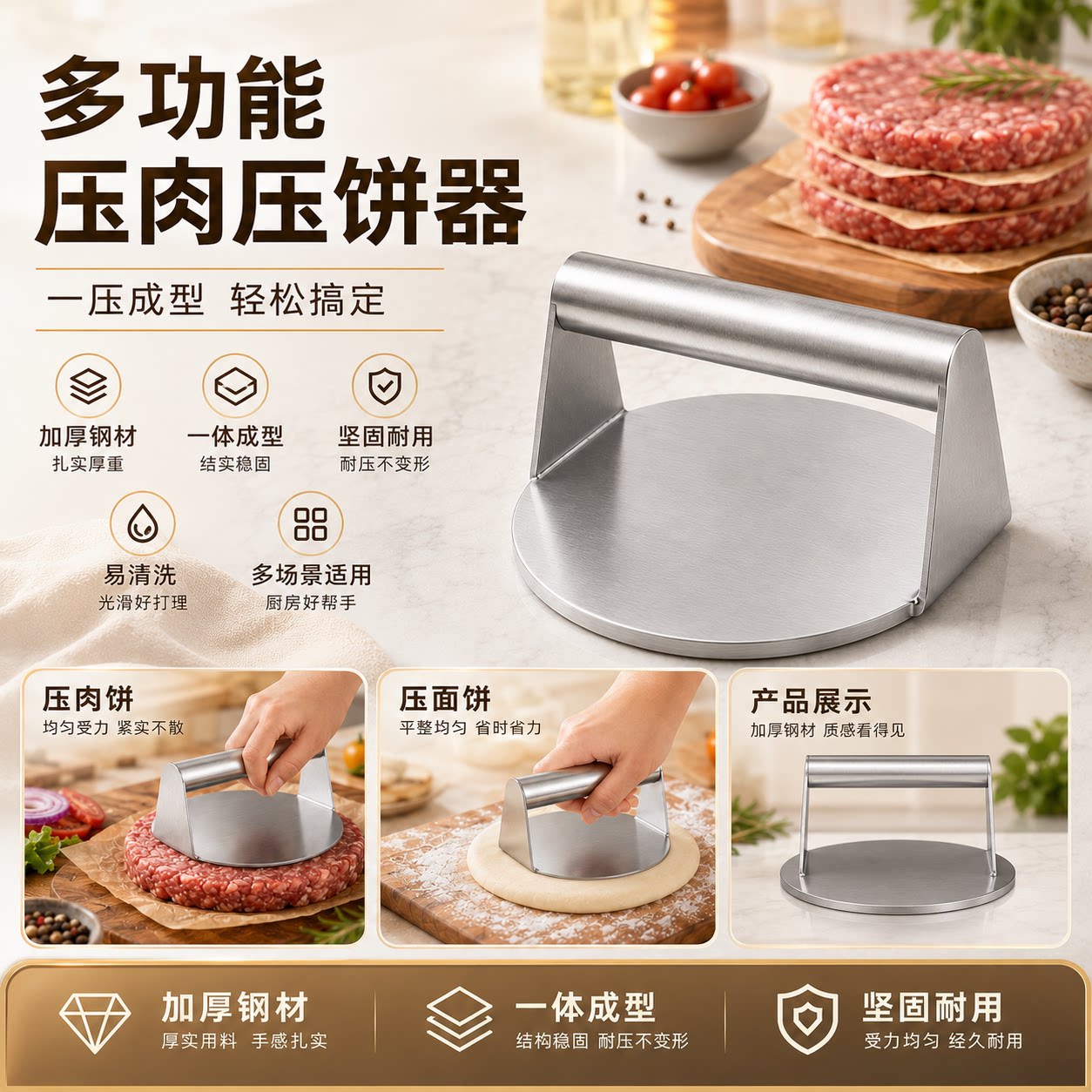 按压成型烘焙煎饼工具圆形手柄