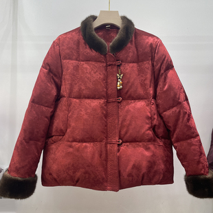 妈妈装 新款 气质百搭棉服棉袄外套 国风毛领盘扣棉衣女冬季 新中式