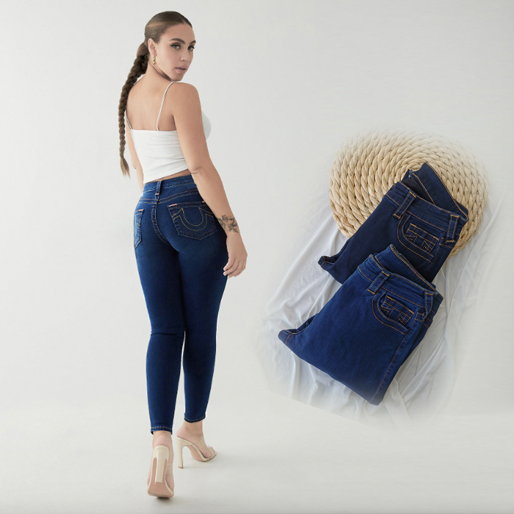 牛仔裤中高腰九分高弹力美单