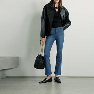 2件5折·美单大牌修身 超显瘦微喇九分蓝毛须纹中腰微弹喇叭牛仔裤