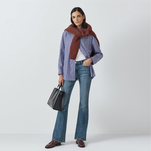 美单D家春秋松紧腰款多色复古高腰大长腿弹力随性喇叭牛仔长裤