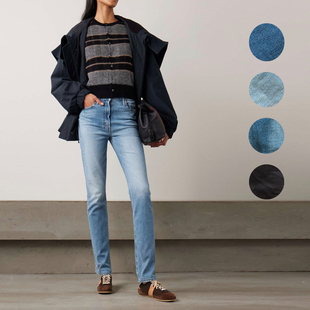 大牌捡漏韩单小李子淡蓝多色微弹力小直筒中腰大长腿牛仔裤 分长短